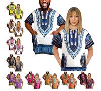 Adalex Global Traditional African Unisex Dashiki Shirt Color Tribal Festival Hippie Africa Shirt Men Women Summer Wear (Large, White Blue)