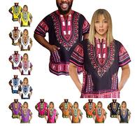 Adalex Global Traditional African Unisex Dashiki Shirt Color Tribal Festival Hippie Africa Shirt Men Women Summer Wear (X-Large, Black Purple)