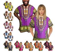 Adalex Global Traditional African Unisex Dashiki Shirt Color Tribal Festival Hippie Africa Shirt Men Women Summer Wear (Small, Purple Orange)