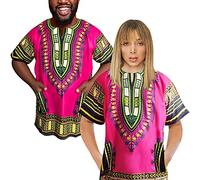 Adalex Global Traditional African Unisex Dashiki Shirt Color Tribal Festival Hippie Africa Shirt Men Women Summer Wear (Medium, Pink Green)