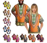 Adalex Global Traditional African Unisex Dashiki Shirt Color Tribal Festival Hippie Africa Shirt Men Women Summer Wear (Small, Orange Green)