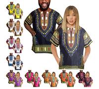 Adalex Global Traditional African Unisex Dashiki Shirt Color Tribal Festival Hippie Africa Shirt Men Women Summer Wear (X-Large, Black Orange)