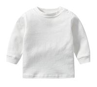 AdaliaFaye Unisex Baby and Toddler Boys Girls'Cotton Long Sleeve Basic Round Neck Solid Sweatshirt Tee Shirts, White, 6-9 Months