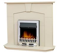 Abbey Fireplace in Stone Effect with Blenheim Electric Fire in Chrome, 48 Inch Adam Fires & Fireplaces Grey One Size