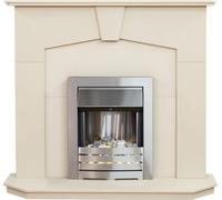 Adam Abbey Fireplace In Stone Effect With Helios Electric Fire In Brushed Steel, 48 Inch