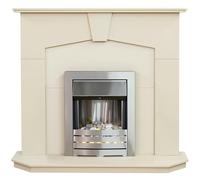 Adam Abbey Fireplace in Stone Effect with Helios Electric Fire in Brushed Steel, 48 Inch