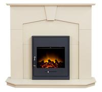 Adam Abbey Fireplace in Stone Effect with Oslo Electric Fire in Black, 48 Inch