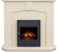 Adam Abbey Fireplace In Stone Effect With Oslo Electric Fire In Black, 48 Inch