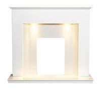 Adam Alora White Marble Fireplace With Downlights, 48 Inch
