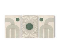 Adam and Alice - Premium Unframed Boho Wall Art Print - Textured Minimalist Modern Boho Line Art - Home Decor for Living Room Stairs Bedroom Office Neutral/Green - A3 - Set of 3