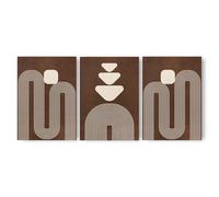 ADAM and ALICE - Premium Unframed Modern Boho Wall Art Print - Geometric Line Art - Home Decor for Living Room/Bedroom/Hallway/Office - Dark Background - Brown - A3 - Set of 3