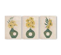 Adam and Alice Premium Unframed Textured Boho Wall Art Print - Minimalist Mid-Century Modern Design - Flower Vase Art - For Living Room/Bedroom/Hallway/Office - Neutral/Green A3 Set of 3