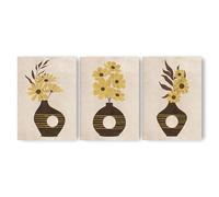 Adam and Alice Premium Unframed Textured Boho Wall Art Print - Minimalist Mid-Century Modern Design - Flower Vase Art - For Living Room/Bedroom/Hallway/Office - Neutral/Brown A3 Set of 3