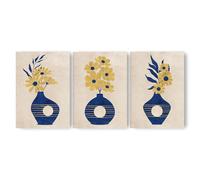 Adam and Alice Premium Unframed Textured Boho Wall Art Print - Minimalist Mid-Century Modern Design - Flower Vase Art - For Living Room/Bedroom/Hallway/Office - Neutral/Blue A4 Set of 3