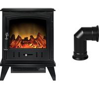 Adam Aviemore Black Electric Stove with Angled Pipe, 0.9-1.8kW, LED Flame & Log Bed, Manual Thermostat - Code 23783
