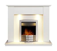 Adam Avila White Marble Fireplace with Colorado Electric Fire in Brush