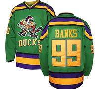 Adam Banks #99 Mighty Ducks Movie Hockey Jersey White Green, Green, XL