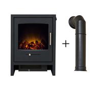 Adam Bergen Electric Stove In Charcoal Grey With Tall Angled Stove Pipe In Black