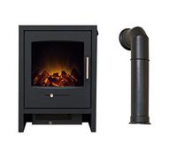Adam Bergen Electric Stove in Charcoal Grey with Tall Angled Stove Pipe in Black