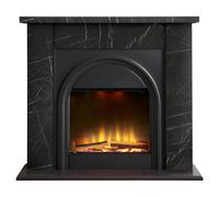 Adam Burlington Electric Fireplace Suite in Black Carrara Marble Effect, 43 Inch