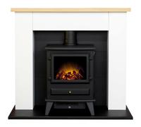 Adam Chester Fireplace in Pure White with Hudson Electric Stove in Black, 39 Inch