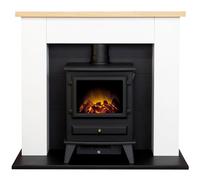 Adam Chester Fireplace in Pure White with Hudson Electric Stove in Black, 39 Inch
