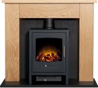 Adam Chester Stove Fireplace in Oak & Black with Bergen Electric Stove in Charcoal Grey, 39 Inch