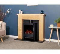 Adam Chester Stove Fireplace in Oak & Black with Sureflame Keston Electric Stove in Black, 39 Inch