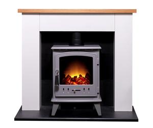 Adam Chester Stove Suite in Pure White with Aviemore Electric Stove in