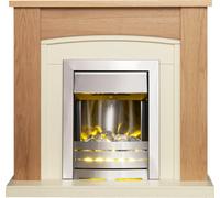Adam Chilton Fireplace In Oak & Cream With Helios Electric Fire In Brushed Steel, 39 Inch