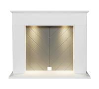 Adam Corinth Stove Fireplace in Pure White & Grey with Downlights, 48 Inch