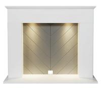 Adam Corinth Stove Fireplace In Pure White & Grey With Downlights, 48 Inch