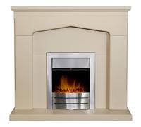 Adam Cotswold Fireplace in Stone Effect with Colorado Electric Fire in Brushed steel, 48 Inch Adam Fires & Fireplaces Cream One Size