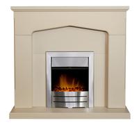 Adam Cotswold Fireplace in Stone Effect with Colorado Electric Fire in Brushed steel, 48 Inch Adam Fires & Fireplaces Cream One Size