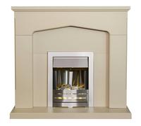 Adam Cotswold Fireplace in Stone Effect with Helios Electric Fire in Brushed Steel, 48 Inch