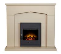 Adam Cotswold Fireplace in Stone Effect with Oslo Electric Inset Stove in Black, 48 Inch