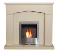 Adam Cotswold Fireplace Suite in Stone Effect with Colorado Bio Ethanol Fire Brushed Steel, 48 Inch