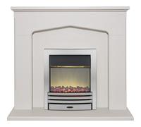 Adam Cotswold Fireplace Suite in Stone Effect with Eclipse Electric Fire in Chrome, 48 Inch