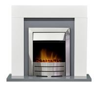 Adam Dakota Fireplace In Pure White & Grey With Colorado Electric Fire In Brushed Steel, 39 Inch