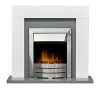 Adam Dakota Fireplace in Pure White & Grey with Colorado Electric Fire in Brushed Steel, 39 Inch