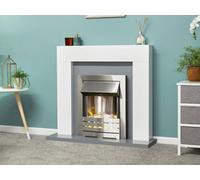 Adam Dakota Fireplace In Pure White & Grey With Helios Electric Fire In Brushed Steel, 39 Inch