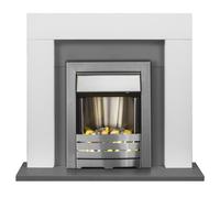 Adam Dakota Fireplace in Pure White & Grey with Helios Electric Fire in Brushed Steel, 39 Inch