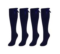 adam & eesa Back to School Girls Cotton Rich Knee High Bow Socks Long Length Uniform Stockings 4 Pair