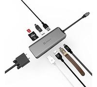 ADAM elements CASA Hub A08 9-in-1 USB-C & Card Reader Hub (2x USB A 3.1 and 1x USB A 2.0, 1x USB C PD 100W and 1x USB C 3.1, 1x HDMI Port 4K60Hz, 2x SD Cards, 1x VGA 1080p@60Hz) - Grey