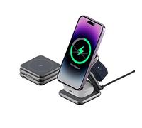 ADAM elements Mag 3 Magnetic 3-in-1 Foldable Travel Charging Station for iPhone, AppleWatch and Earphones, Airpods, Grey