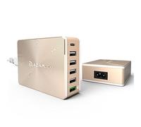 Adam Elements OMNIA PA601 Intelligent 6-in-1 Charging Station Multi USB Charger, 4x 4 USB 2.4A, 1x USB-C, 1x USB QC 3.0, Includes Overcharging, Overheating and Short Circuit Protection - Gold
