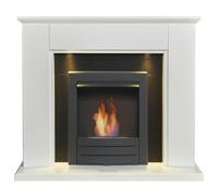 Adam Eltham Fireplace in Pure White & Black with Downlights & Colorado Bio Ethanol in Black, 45 Inch