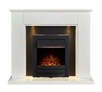 Adam Eltham Fireplace in Pure White & Black with Downlights & Colorado Black Electric Fire, 45 Inch