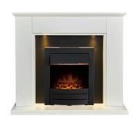 Adam Eltham Fireplace in Pure White & Black with Downlights & Colorado Black Electric Fire, 45 Inch