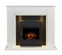 Adam Eltham Fireplace In Pure White & Black With Downlights & Oslo Electric Fire In Black, 45 Inch